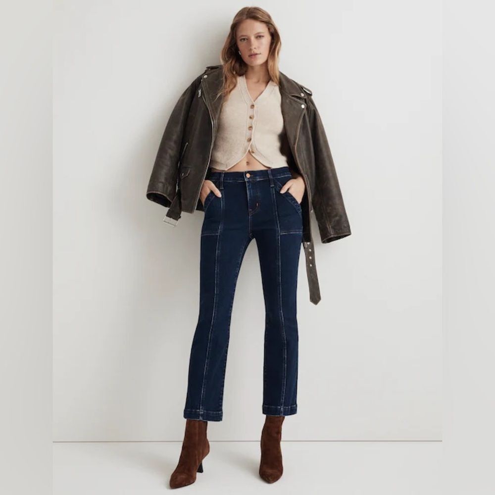 Madewell Mid-Rise Kick Out Flare Crop Slant Pocket Jeans Seam Edition | Size: 24